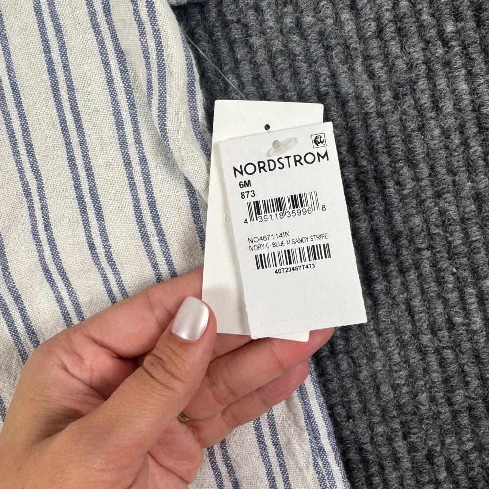 Nordstrom Baby Linen Blend Stripe Romper Blue White‎ 6M NWT Coastal 960